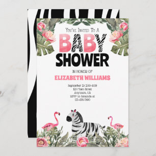 Zebra Flamingos Pink Black Baby Dusche Einladung