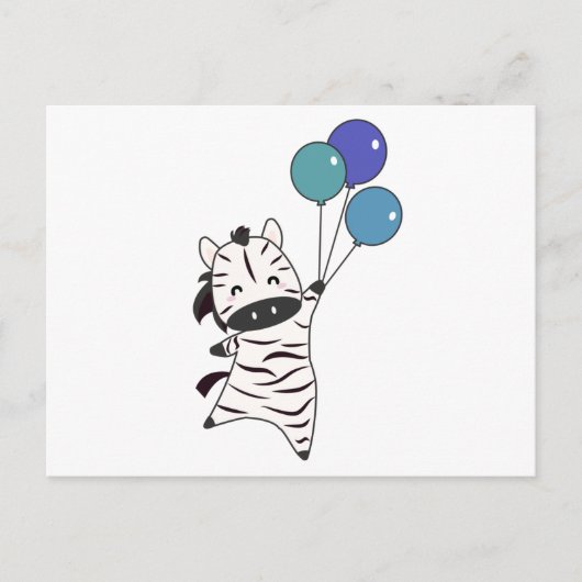 Zebra fliegt mit Balloons hoch, süße Tiere Postkarte (Vorderseite)