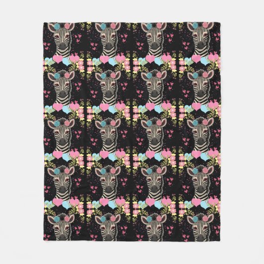 Zebra Floral Heart Pattern Fleecedecke (Vorderseite)