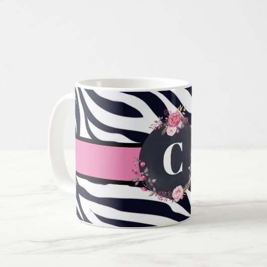 Zebra Floral Monogram Classic Tasse (Vorderseite Links)