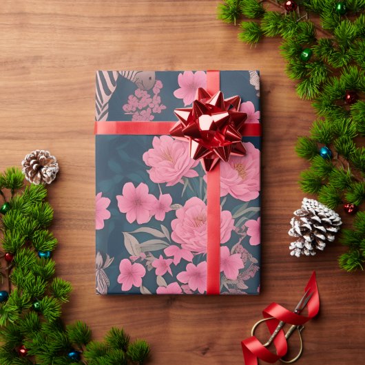 Zebra Floral Personalisiertes Muster Geschenkpapier (Feiertagsgeschenk)