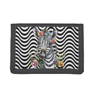 Zebra Floral Schwarz-weiß Wavy Stripes Psychedelic Tri-fold Geldbeutel