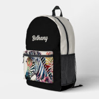Zebra Floral Watercolor Art Black Beige
