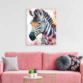 Zebra Floral Watercolor Art Leinwanddruck (Insitu (Wohnzimmer))