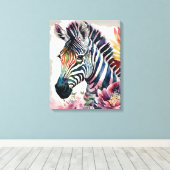 Zebra Floral Watercolor Art Leinwanddruck (Insitu (Holzboden))