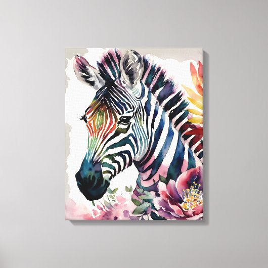 Zebra Floral Watercolor Art Leinwanddruck (Vorderseite)