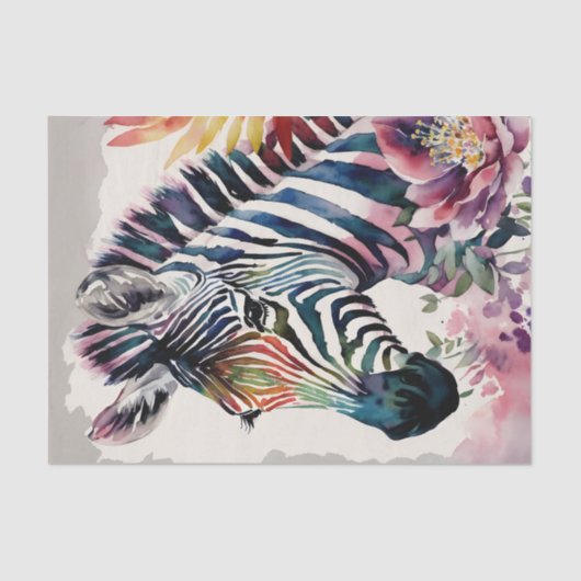 Zebra Floral Watercolor Art Seidenpapier (Vorderseite)