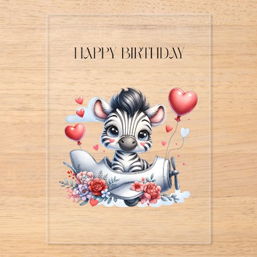 Zebra-Flugzeug-Geburtstag Acryleinladungen (Vorderseite)