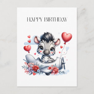 Zebra-Flugzeug-Geburtstag Ankündigungspostkarte