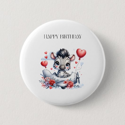 Zebra-Flugzeug-Geburtstag Button (Vorderseite)