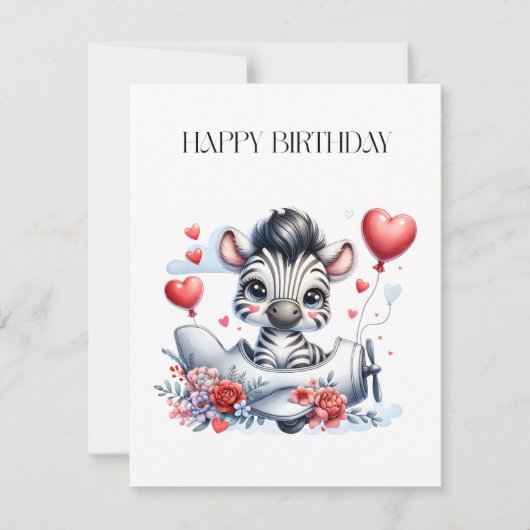Zebra-Flugzeug-Geburtstag Dankeskarte (Vorderseite)