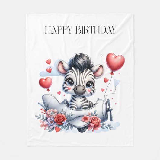 Zebra-Flugzeug-Geburtstag Fleecedecke (Vorderseite)