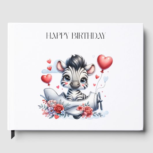 Zebra-Flugzeug-Geburtstag Gästebuch (Vorderseite)