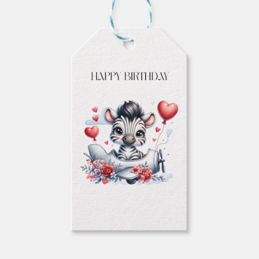 Zebra-Flugzeug-Geburtstag Geschenkanhänger (Vorderseite)