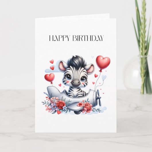 Zebra-Flugzeug-Geburtstag Karte (Vorderseite)