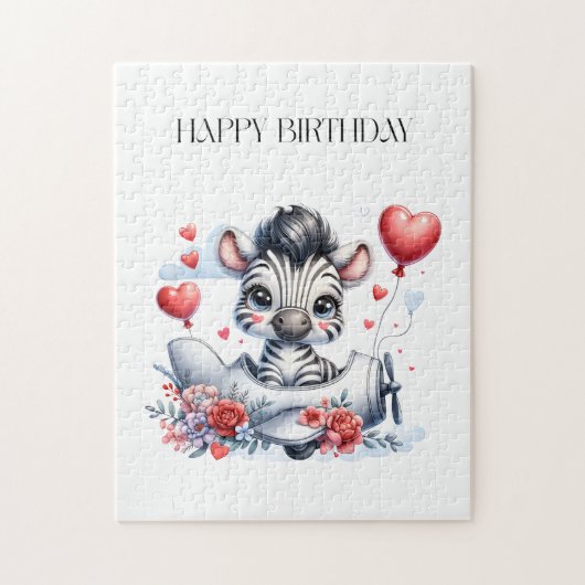 Zebra-Flugzeug-Geburtstag Puzzle (Vertikal)