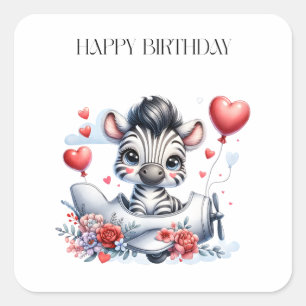 Zebra-Flugzeug-Geburtstag Quadratischer Aufkleber