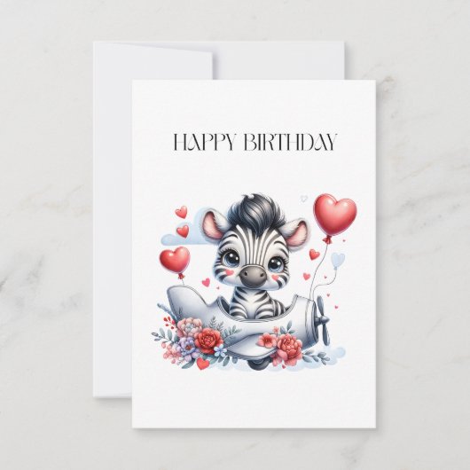 Zebra-Flugzeug-Geburtstag RSVP Karte (Vorderseite)