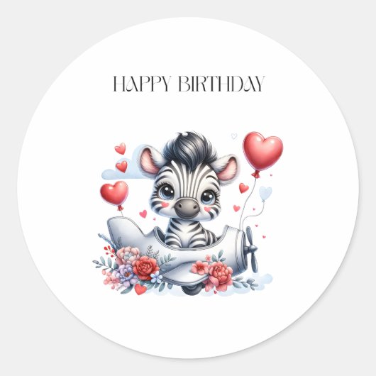 Zebra-Flugzeug-Geburtstag Runder Aufkleber (Vorderseite)