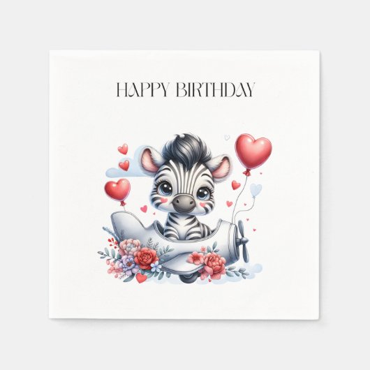 Zebra-Flugzeug-Geburtstag Serviette (Vorderseite)