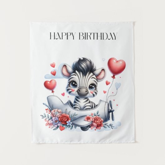 Zebra-Flugzeug-Geburtstag Wandteppich (Vorderseite)