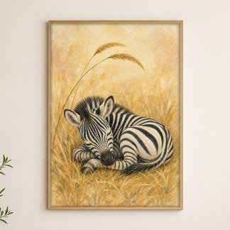 Zebra-Fohlen-Schlaf-Wasserfarben-Whimsical-Kunstpo Poster