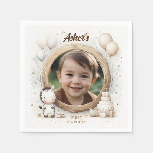 Zebra-Foto-Rahmen für Kindergeburtstage Serviette (Vorderseite)