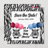 Zebra Fraternal Twins Baby Shower Save The Date (Vorne/Hinten)