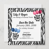 Zebra Fraternal Twins Baby Shower Save The Date (Rückseite)