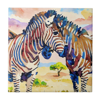 Zebra-Freunde in der Savanne Fliese