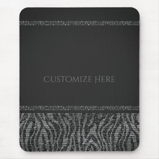 Zebra-Funkeln-Pailletten-Glam-Chic-Modern-Glamour Mousepad (Vorne)