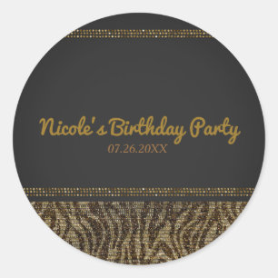 Zebra-Funkeln-Sequins-Glam-Chic-Moderne-Party Runder Aufkleber