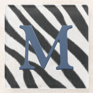 Zebra Fur Animal Print Blue Gray Monogram Glasuntersetzer
