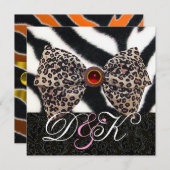 ZEBRA FUR,LEOPARER HAUTBOW,SCHWARZES DAMASK-MONOGR EINLADUNG (Vorne/Hinten)