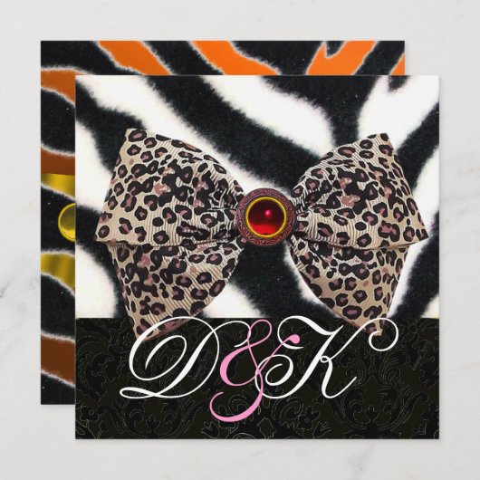 ZEBRA FUR,LEOPARER HAUTBOW,SCHWARZES DAMASK-MONOGR EINLADUNG (Vorne/Hinten)