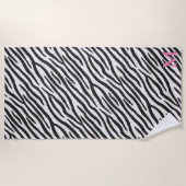 Zebra Fur Realistisches Pink-Monogramm Strandtuch (Vorderseite)