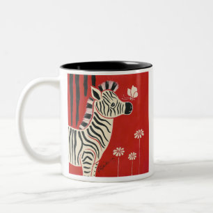 Zebra, Gänseblümchen u. Schmetterling Zweifarbige Tasse