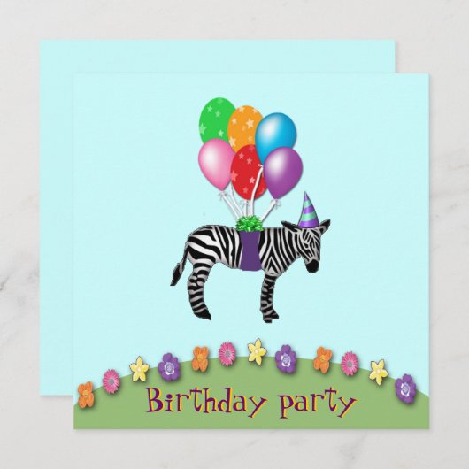 Zebra Geburtstag Einladung (Vorne/Hinten)