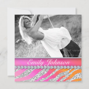 Zebra-Geburtstagsfeier Pink Orange Schmuck Einladung