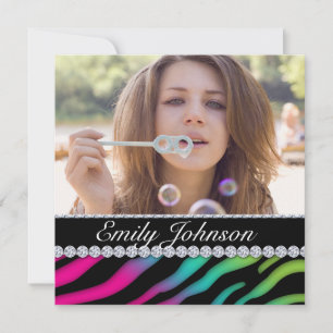 Zebra Geburtstagsfeier Rosa Grün Blau Schwarzer Sc Einladung