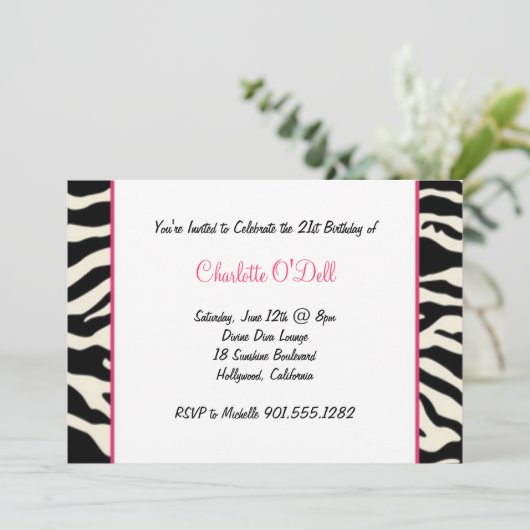 Zebra-Geburtstagsparty Einladung (Stehend Vorderseite)