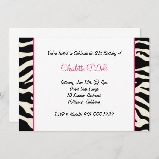 Zebra-Geburtstagsparty Einladung (Vorne/Hinten)