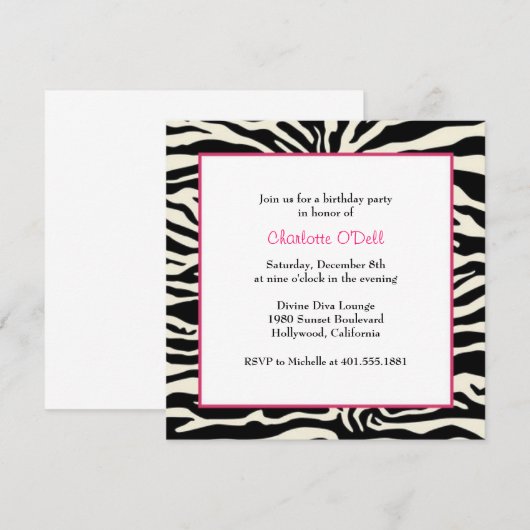 Zebra-Geburtstagsparty Einladung (Vorne/Hinten)