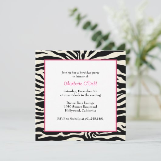 Zebra-Geburtstagsparty Einladung (Stehend Vorderseite)