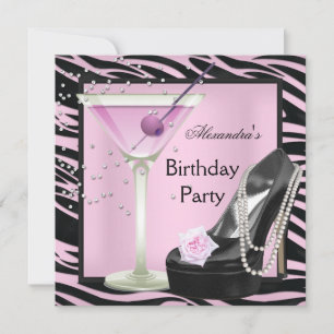 Zebra Geburtstagsparty Rosa Schwarze Schuhe Einladung