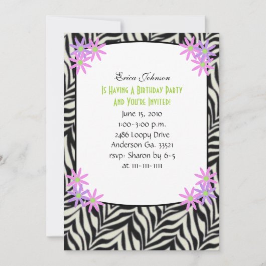 Zebra Gerahmte Party Einladung (Vorderseite)