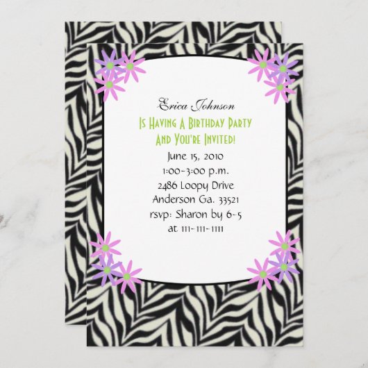 Zebra Gerahmte Party Einladung (Vorne/Hinten)