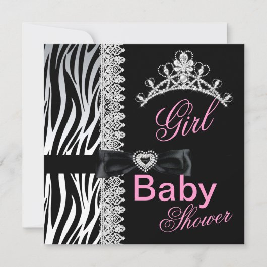 Zebra Girl Baby Dusche Princess Tiara Einladung (Vorderseite)