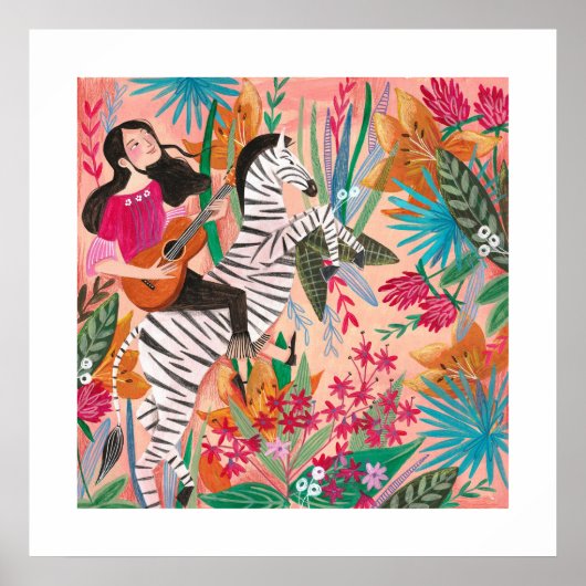 Zebra & Girl hellrosa Poster (Vorne)