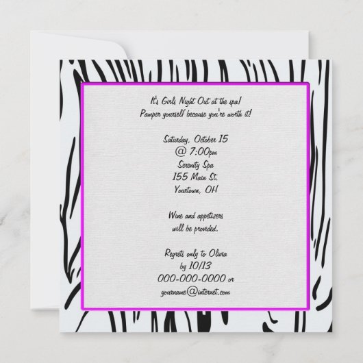 Zebra Girls Night Out Einladung (Rückseite)